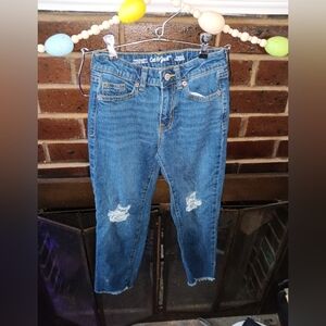 EUC Girls Cat & Jack Ankle Straight Stretch Destressed Jeans 8